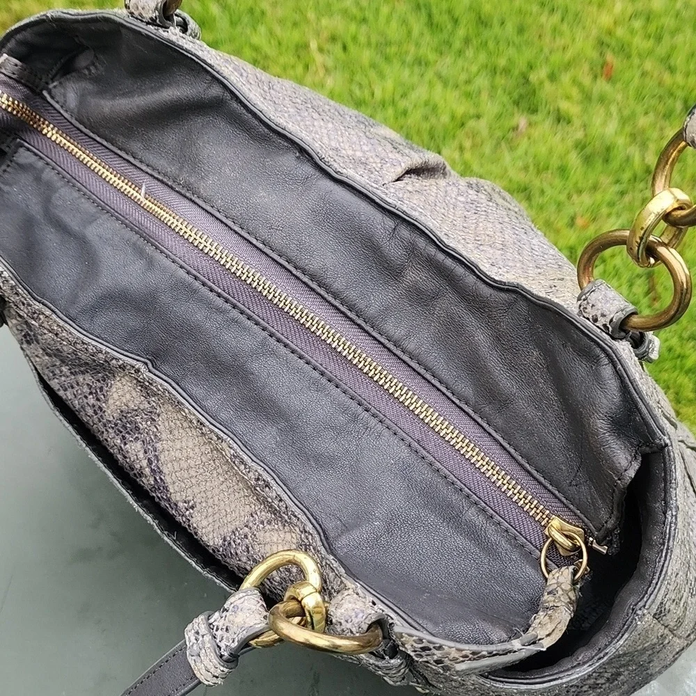 Coach Light Grey/Beige Python Embossed Leather Shoulder Tote Bag - Picture 13 of 15